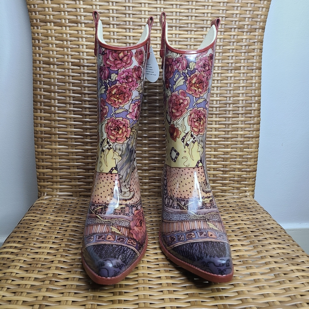 Corkys Colorful Western Rodeo Rubber Rain Boots Pointed Toe Pull-On Size 10